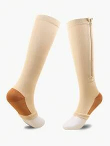1 par de calcetines deportivos de tobillo con cremallera de dedo abierto para mujer, mangas de compresión para piernas para uso diario en yoga o gimnasio - Multicolor - Ver 19