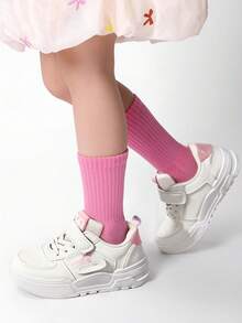 Zapatillas deportivas blancas para niña, con puntera redondeada y cordones adhesivos, diseño informal, estampado de ositos de dibujos animados, suela antideslizante, ideales para ir al colegio y para las actividades diarias de los niños. - Rosa - Ver 5