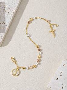 1pc 2025 New S925 Silver Hypoallergenic Triple-Tone Electroplated Handcrafted Guadalupe Virgin Mary Cross Jesus Christ Rosary Bracelet, Comes With Luxury Drawer Gift Box & Carrier Bag, Suitable For Mother/Valentine's Day Couples/Friends/Devotees, Catholic First Communion, Daily Wear & Prayers