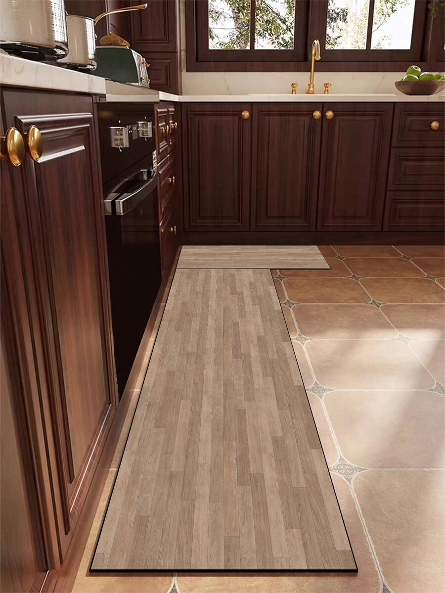 1pc Modern Minimalist Brown Textured With Yellow Maple Leaf Pattern Cushioned Anti-Fatigue Carpet Mat, 3mm Thick Super Soft Absorbent Lightweight Polyester Rectangular Design With Rubber Backing, Durable And Comfortable, Suitable For Kitchen, Bathroom, Entryway, Laundry Room