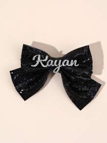 1 件女童定制名字闪光发饰，定制纯色亮片蝴蝶结鳄鱼夹，闪亮个性发夹，定制文字蝴蝶结礼品发夹，儿童发饰