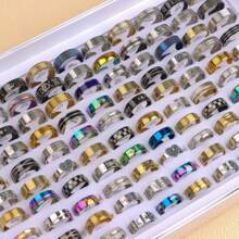 10pcs/pack Fashionable Simple Stainless Steel Flat Plain Band Ring (2/4/6/8mm) Suitable For Men, Engagement, Wedding, Party Gift