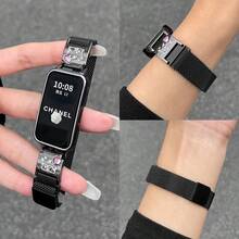 Watch Bands For Women Man,Stainless Steel Mesh Loop Magnetic Clasp Compatible With Huawei Band 10/9/8/7/6 Honor Band 10/9/7/6 NFC, With Sumsung Galaxy Fit 3,With Mi Band 10/9/8/7/6/5/4/3/NFC - Black - View 2