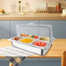 TOOTSCountertop Ice Food Serving Display Tray With 6 Pan Portable Salad Bar Buffet Station For Home Cold Food Buffet Server Ice Serving Trays For Parties Pizza Topping Station Cooling Trays For Food - Silver - View 2