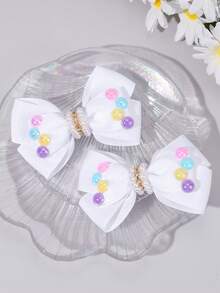 2 件白色蝴蝶结发夹，人造珍珠水钻蝴蝶结，时尚发饰，适合女孩青少年度假派对礼物