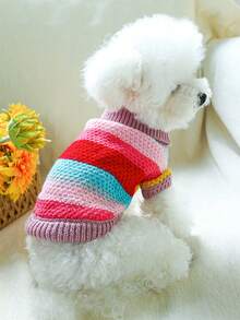 1 件宠物服装，柔软舒适的条纹毛衣，适合中小型犬、幼犬、吉娃娃 - 彩色 - 查看 3