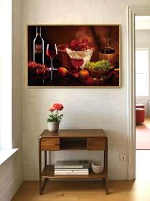 1/5 piezas, Exquisito cuadro de pintura de vino sobre lienzo con marco de madera, decoración de pared con pintura de vino y fruta, arte de pared con marco, gran regalo para amigos, decoración del hogar, para sala de estar, dormitorio, oficina, bar, restaurante, pintura impermeable y sin olor, marco impermeable de alta calidad, alta definición