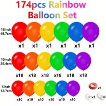 174pcs/Set Matte Latex Rainbow Color Balloon Arch Kit, 5in 10in 18in, Suitable For Birthday Party, Graduation Ceremony, Wedding, Dancing Party, Valentine's Day, And Other Holidays, All Seasons, Back To School Valentine Day - Color - View 4