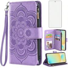 HMXQYAsuwish Phone Case For  Galaxy S24 FE 5G Wallet Cover With Tempered Glass Screen Protector And Flower Leather Flip Credit Card Holder Stand Cell Accessories S 24 EF S24FE 24S Women Men Purple6196 - Màu tím - Xem 1