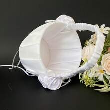 1 件白玫瑰婚礼花篮，舒适可折叠软手柄花童篮，婚礼装饰配件，婚礼礼物，适合任何婚礼 - 軟提手款 - 查看 4