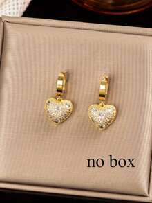 3件套18K镀金不锈钢首饰套装，镶嵌立方氧化锆心形项链和耳环，优雅奢华复古韩式时尚百搭配饰，适合日常、休闲、派对、节日等场合，是送给女性的理想礼物。 - 金黃色 - 查看 3