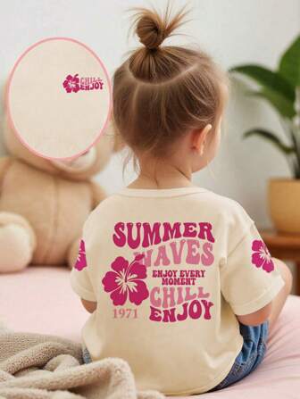 1 件幼儿女童休闲印花圆领短袖 T 恤，夏季儿童服装 - 可爱的 T 恤为每个孩子带来欢乐和幸福！