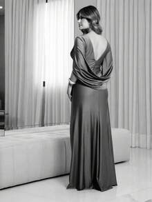 Long Bridesmaid Dress For Graduates, Long Sleeves, Mermaid And Evening Guests, Olive Royal, Black, Fuchsia, Serenity, Lilac, Emerald Green, Rose Royal, Olive Green - 藏蓝色 - 查看 2