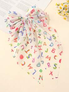 4 件装儿童女孩返校休闲学院风字母印花网状丝带蝴蝶结发夹