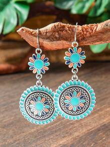 TopHanqi Juego de 7 piezas/12 piezas/20 piezas de pendientes vintage con incrustaciones de turquesa artificial en estilo bohemio retro para mujeres, con diseños geométricos versátiles y multicomponentes, adecuados para uso diario, commuting, fiestas y todas las temporadas
