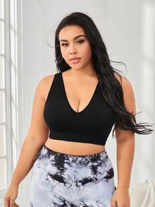 TNTOR Sujetador deportivo para mujer de talla grande, con cuello en V profundo, sin cables y de alta elasticidad, adecuado para yoga y fitness, con cierre ajustable en la espalda, que levanta y da forma, apto para ciclismo y ejercicio