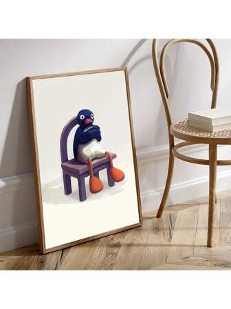 FajerminArt ملصق قماشي كرتوني وغير مؤطر لطيف وحيوي لرسم البطريق الحديث، فن قماشي للجدران، لوحة جدارية هدايا، لغرف النوم، المكتب، غرفة المعيشة، وديكور جدران المنزل والسكن الجامعي