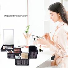 Makeup Train Case Lightweight Cosmetic Box Portable Lockable Makeup Case Organizer 2 Trays Makeup Storage With Mirror Locking For Traveling Makeup Storage Box - Black - View 4