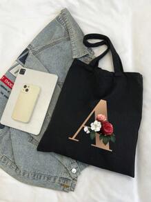 1 pieza Bolso de mano de lona con impresión de letra dorada de moda casual, bolso de hombro, bolso de compras de gran capacidad para mujeres, bolso de viaje plegable y reutilizable, regalo para vacaciones, buen regalo para compañeros de clase, amigos, damas de honor, hermanas, madres, muy adecuado para que los estudiantes vuelvan a la escuela, vacaciones de verano, vacaciones, playa, viajes, negocios, estudiantes, picnic, campamento, supermercado, uso diario