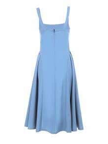WOWDARK Women Square Neck A-Line Sleeveless Solid Color Dress For Autumn - Baby Blue - View 3