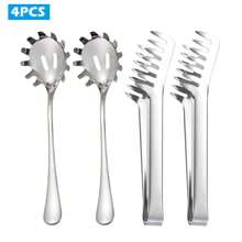 2/4PCS Spaghetti Spoon Server, Spaghetti Spoon And Pasta Tong, Non-Stick 9.4 Inch Stainless Steel Pasta Spoon With Teeth And Pasta Tongs, Comfortable Grip Design Pasta Server For Kitchen