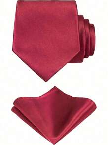 1 Set Men's Solid Color 8cm Necktie & Pocket Square Set, Satin Tie & Handkerchief Set, Business Tie And Pocket Square