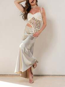 Women's Summer Slim Knit Crop Tops Tie-Up Spaghetti Strap Camisole Y2K V-Neck Split Hem Cutout Sequin Tank Tops For Beach Vacation Boho Streetwear - 白色 - 查看 9