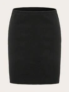 Women's Basic High Waisted Pencil Bodycon Short Skirt - Black - View 5