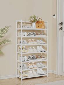 1pc 7-Tier Black Multipurpose Storage Rack, Free-Standing Floor Shelf For Living Room, Bedroom, Entryway, Balcony, Easy Assembly For Small Spaces, Rental House, Dorm - Multicolor - View 6