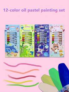 1 支，12 色卡通主题油画蜡笔，艺术涂鸦彩色笔，用于绘画，返校/学校用品，学生礼物/奖品