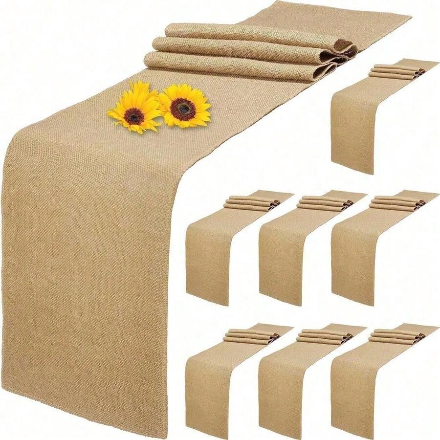6 Pack Natural Burlap Table Runners,12 X 72 Inch Rustic Jute Table Runner And Placemats Bulk For Western Wedding Table Decorations,Farmhouse Style Party,Holiday,Kitchen Coffee Table Decor Cover - 8 Pack 12x72inch - View 1