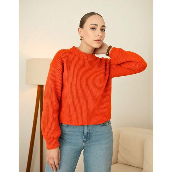 Blusa De Frio Feminina Tricot Manga Longa Bufante Casual De trico  Moda  Diário    Inverno