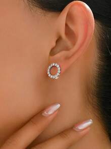 1pair Sterling Silver 925 Rhinestone Circle Stud Earrings With Jewelry For Women Valentine's Day Casual Fine Ladies Jewelry Gift Valentines - Style 5 - View 8