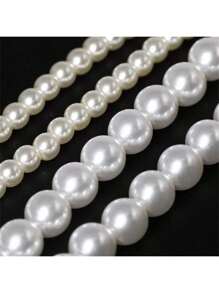 3-14mm ABS Faux Pearl Beads With Hole, Loose Round Craft Beads For Jewelry Making, DIY Handmade Needlework Faux Pearl Necklace Bracelet 8 Size White Beige
