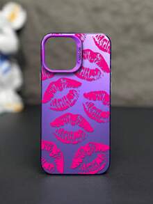 1pc Personalized Full Screen Red Lip Print Color Silver Matte Full Body Shock-Proof Color Gel Case, Compatible With Phone 17 16 15 14 13 12 11 Plus Pro X XS Max  Apple Cellphone Protective Cover,  Shock Resistance And Anti-Stain, Fashionable And - Màu tím - Xem 2