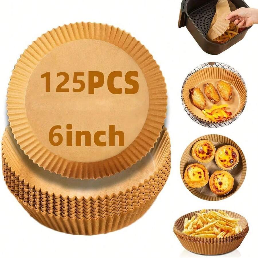 125 Pieces Air Fryer Paper Tray Square/Round Baking Oil-Absorbing Paper  Silicone Oil Paper Non-Stick Food Pad Paper