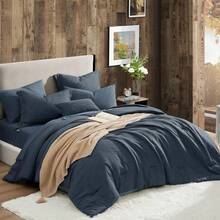 Queen Comforter Set - 7 Pieces Comforter Queen Size, Soft Solid Bedding Set For All Season, Textured Bed In A Bag With Sheets, Pillowcases & Shams (Navy Blue, 90''x90'') - Navy Blue - View 1