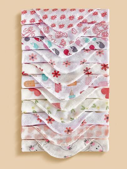 12 件/包婴儿洗脸巾，柔软温和小手帕，婴儿护理手帕，哺乳拍嗝巾，柔软婴儿浴巾，婴儿洗脸巾，新生儿礼物，随机图案设计