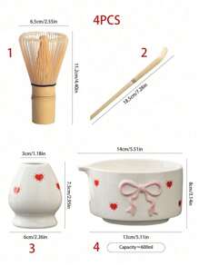 2 Stücke/3 Stücke/4 Stücke Multi-Farben geprägte Schleife & Herz Keramik Matcha Set, beinhaltet Matcha Schale, Matcha Pinsel, Matcha Tasse, Bambus Quirl & Löffel, Tee Zeremonie, Backwaren Herstellung, Getränke Werkzeugesets, japanischer Stil Geschenkbox, Song Dynastie Matcha Quirl Werkzeugesets, Feiertags Geschenkset