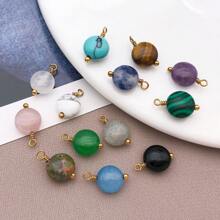 2 piezas Colgantes de piedra natural redondos y planos Encantos de piedra natural de acero inoxidable para hacer pendientes, collares, pulseras y joyería de 9x12mm