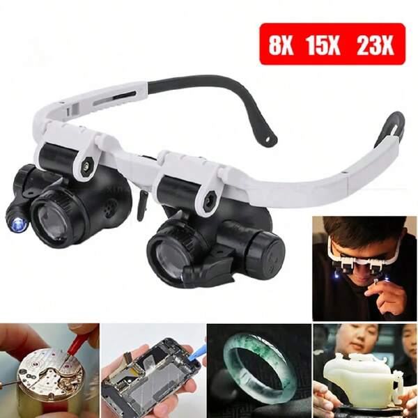LED Headband Magnifier, Battery Powered Jeweler And Watch Magnifier, 36V And Below, Reading Magnifier, Head Magnifier, LED Lamp