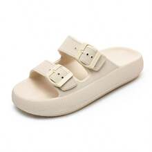 2025 New Comfortable Casual Vacation Shower Home Outdoor Versatile Beach Commute EVA Adjustable Buckle Thick Sole Shock Absorbing Women Slide Sandals - Beige - View 6