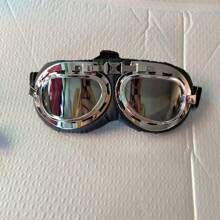 1pc Vintage Windproof Dustproof Cycling Goggles, Black Copper Silver Frame, Motorcycle Helmet Decorative Outdoor Riding Glasses