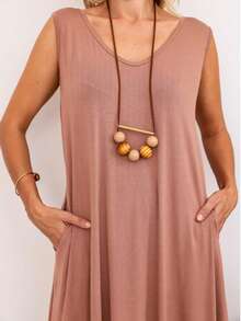 Women's Long Dress With Side Slit Plus Size - 米色 - 查看 5