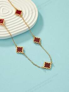 1 pieza Collar largo con colgante de flor esmaltada para mujer, versátil para usar con ropa de calle y suéteres - Rojo - Ver 3