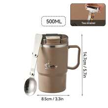 1pc 450/500ml 304 Stainless Steel Coffee Cup With Tea Infuser & Foldable Spoon, Double Wall Insulated, Suitable For Milk Tea, Coffee, Water, With Handle, Anti-Scald And Leakproof, For Home, School, Dorm, Office, Party, Picnic, Camping, Back To School And More - Multicolor - View 19