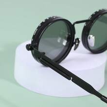 Round Glasses ND9 Adjustable Dimming Glasses Men Women Retro Punk Men's Fishing Outdoor Glasses - 黑色 - 查看 5