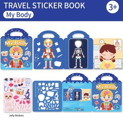 可重复使用的贴纸书，可水洗的果冻贴纸，非常适合团体活动、派对、艺术课