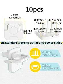 10pcs US Standard Baby Proof Electrical Outlet Covers, 3-Prong Power Protector Safety Plugs - White - View 8