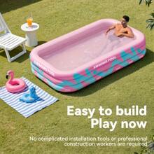 Vibrant Pink Striped Inflatable Swimming Pool, Extra Large Household Inflatable Pool, Thick PVC Material, Outdoor Water Fun Device, Backyard Enjoyment Of Summer Water Fun, Personal Swimming Pool (Each Item Sold Separately)